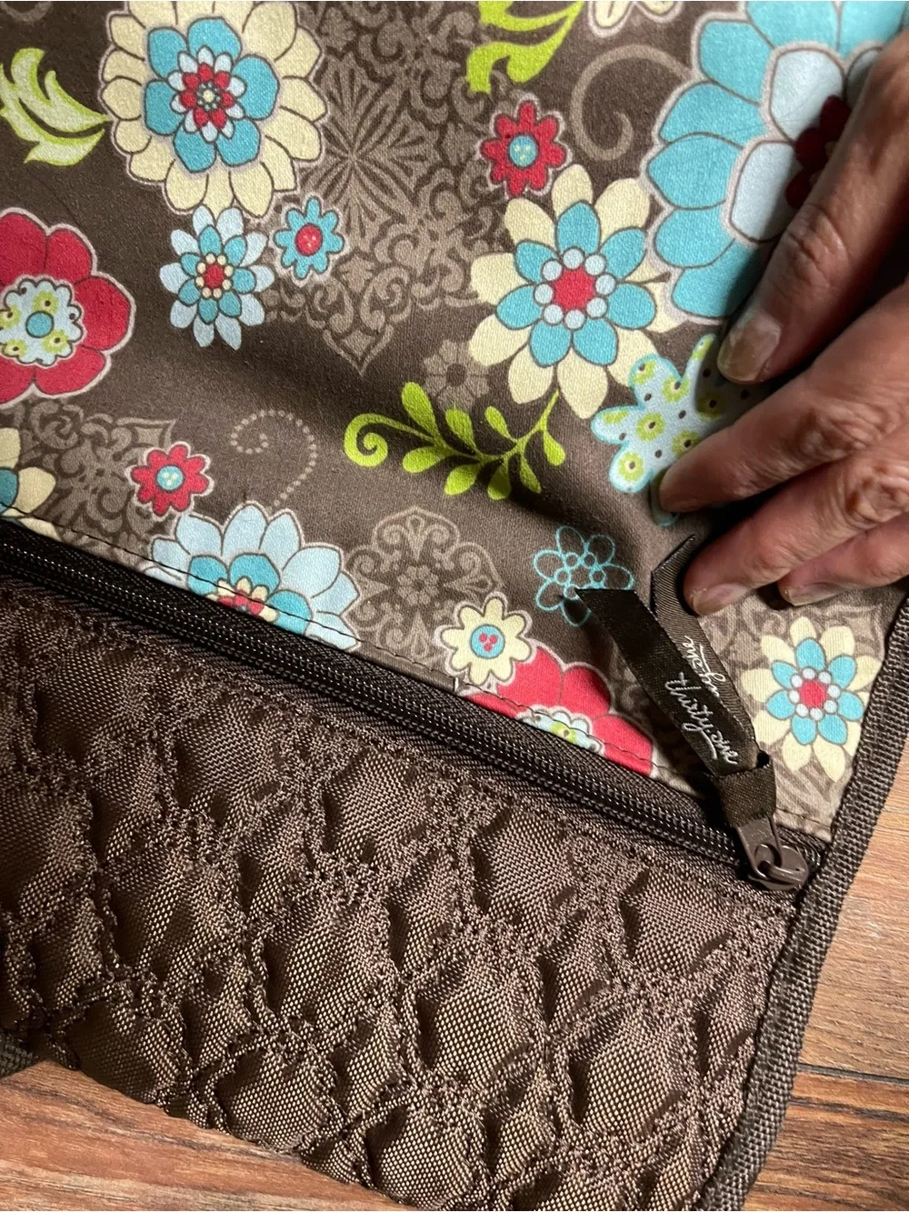 Vera Bradley Brown Floral Quilted Garment Bag with Aqua & Pink Flowers VTG Vibes
